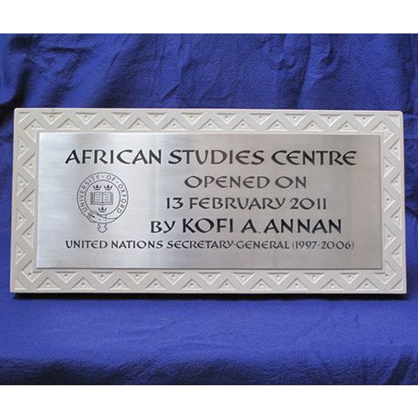 Stainless steel African Studies Centre plaque 